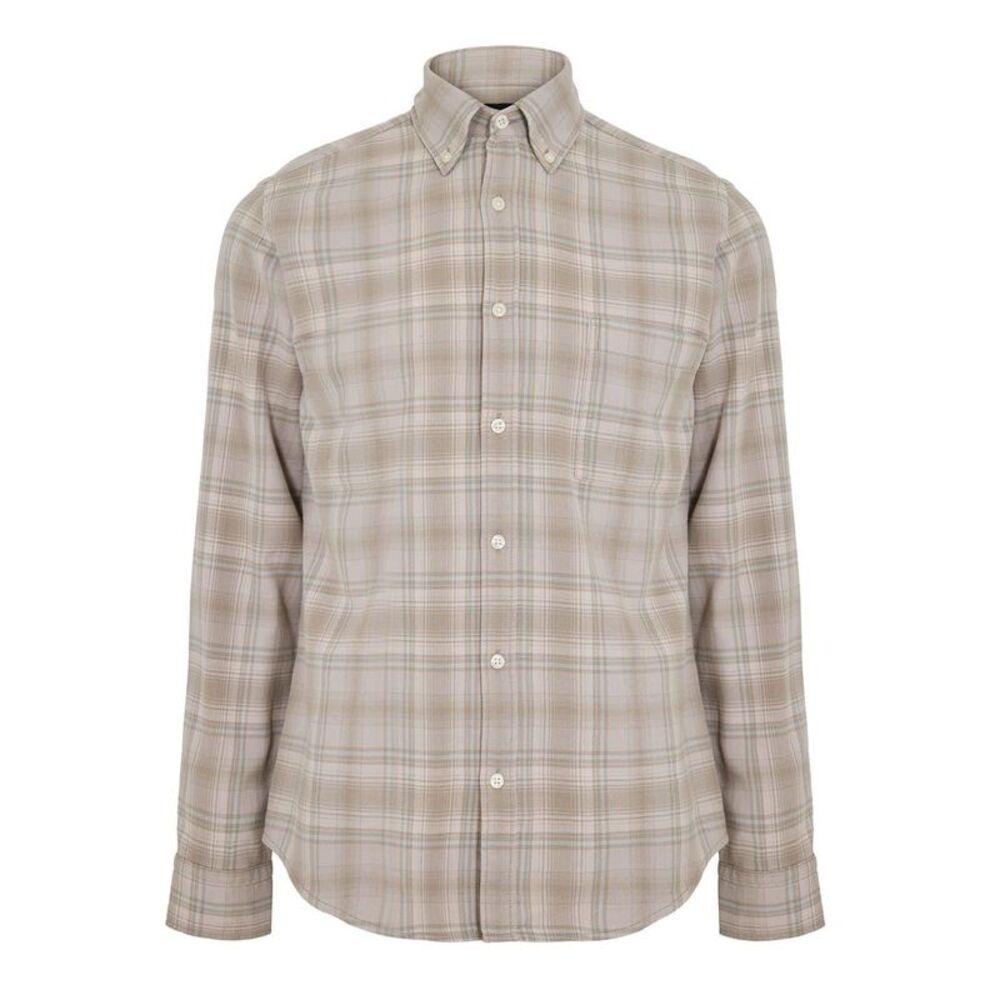 Boss Mens Rickert Checked Button-Down Long-Sleeved Shirt / Gray